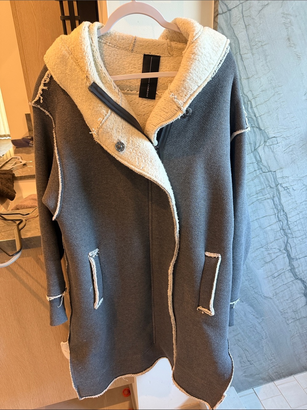 Carbon38 Charcoal and Cream Hooded Teddy Jacket